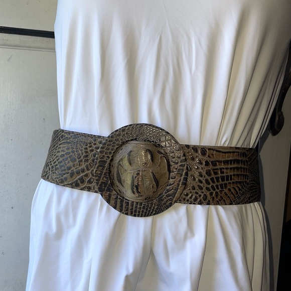 Leather crocodile 🐊 print belt by Miss Mak Couture Designs. Size L Genuine - Picture 3 of 12